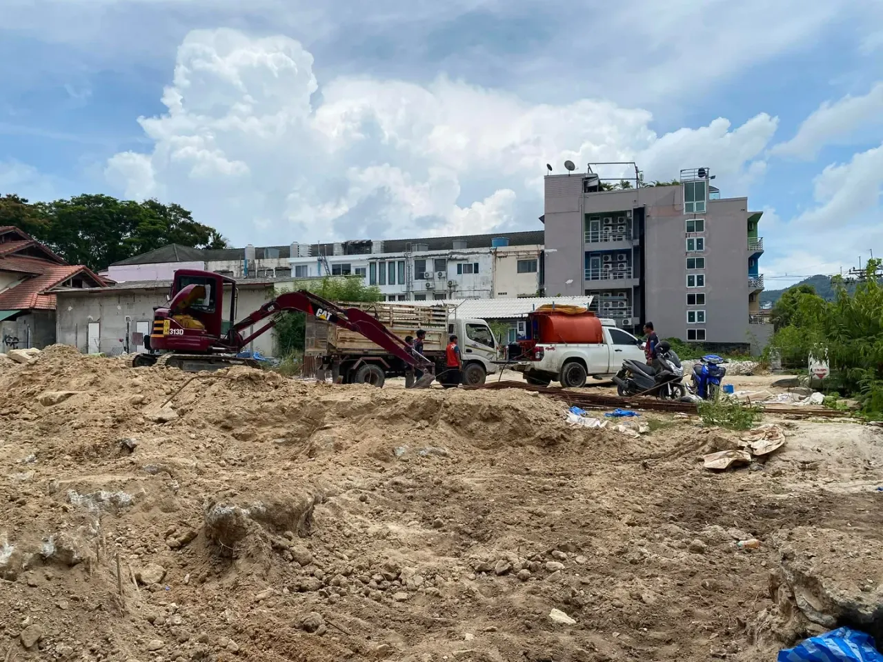 Mobile refueling truck servicing construction equipment on site