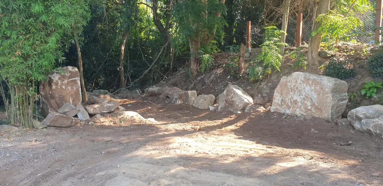 Result: cleared path to the waterfall with large stones placed along it per the client's vision