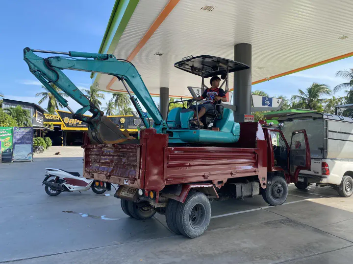 Refueling and preparing excavator before work